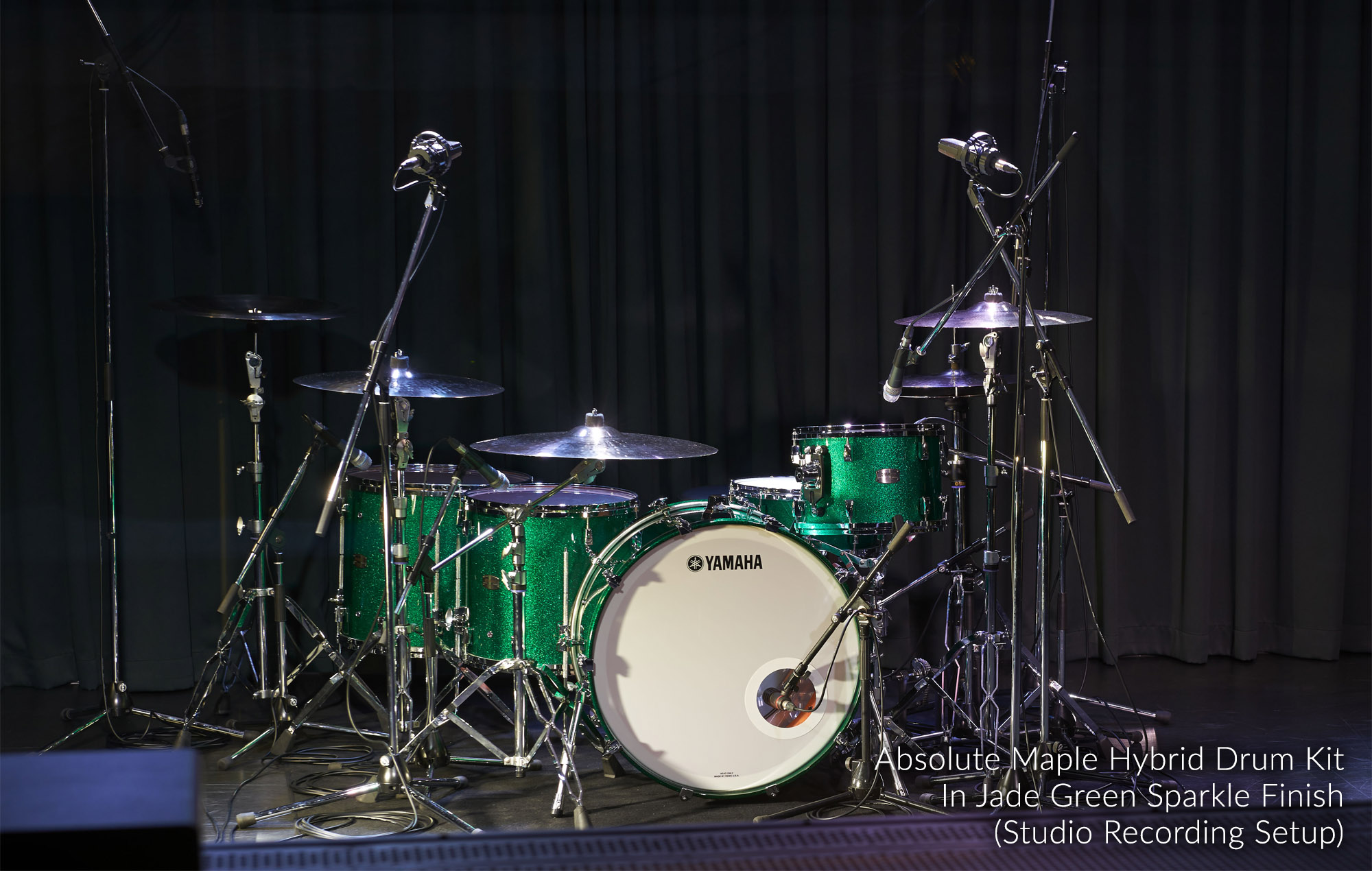 Yamaha Absolute Hybrid Maple Rock Drum Set In Jade Green Sparkle Finish 